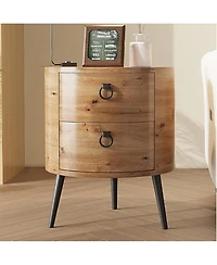 gaomon Round Side Table with Drawers Modern Night Stand with Storage Wooden Accent End Table Circle Bedside Table with Metal Legs for Living Room