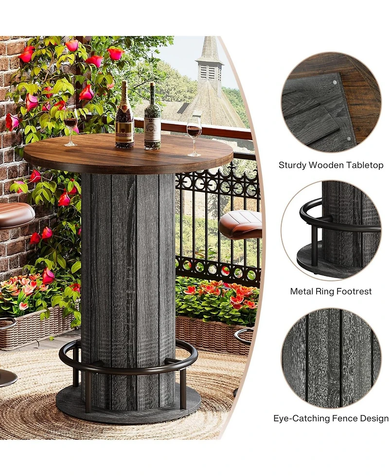 Tribesigns Round Bar Table, 39.4" H Wood Bistro Pub Table with Metal Ring Footrest (Only Table)