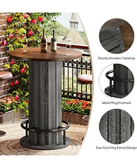 Tribesigns Round Bar Table, 39.4" H Wood Bistro Pub Table with Metal Ring Footrest (Only Table)