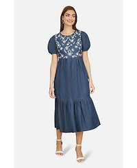 Yumi Women's Floral Embroidered Puff Sleeve Dress