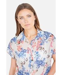 Yumi Women's Cotton Paisley Print Tie Knot Shirt