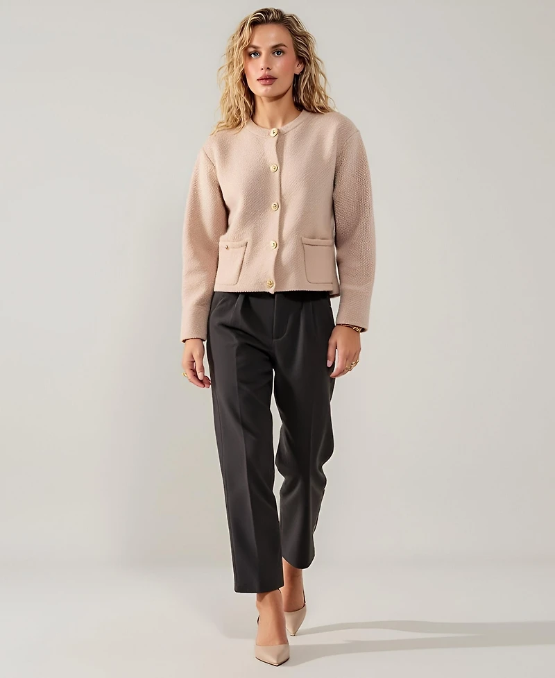 Modenaire Women's Crewneck Textured Knit Button-Front Cardigan