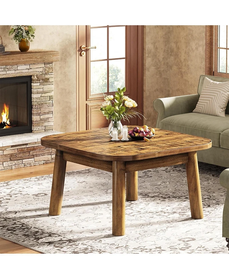 Tribesigns 31.5" Solid Wood Square Coffee Table, Farmhouse Center Table with Rounded Corners, for Living Room, Office, Apartment, Small Places