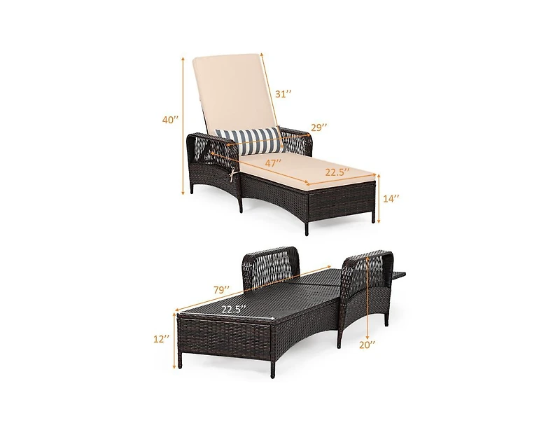 Slickblue Adjustable Outdoor Wicker Chaise Lounge with Pillow for Patio