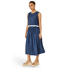 Yumi Women's Cotton Chambray Lace Trim Top