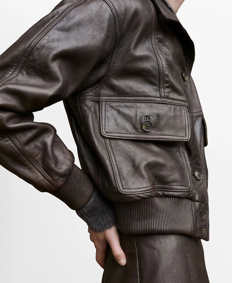 Mango Women's Oversize Leather Biker Jacket