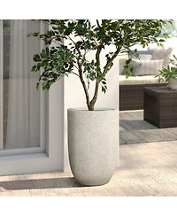 LuxenHome 23.5" Tall Round Tapered Planter, Travertine Stone Finish, Indoor/Outdoor Garden Pot