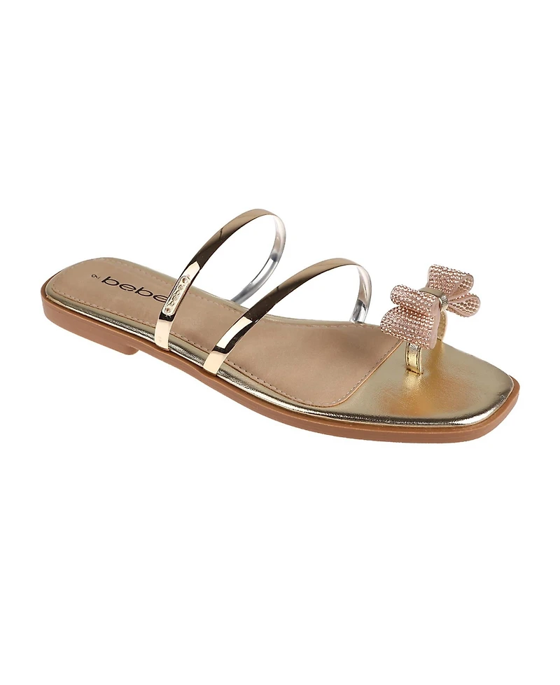 Bebe Women's Fashion Sandal with Embellished Bow Detail