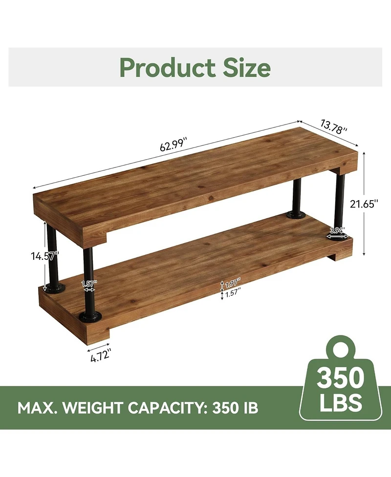 Tribesigns Solid Wood Tv Stand for 75-Inch Tv, 63" Entertainment Center with Storage Shelf, Industrial Media Console Table
