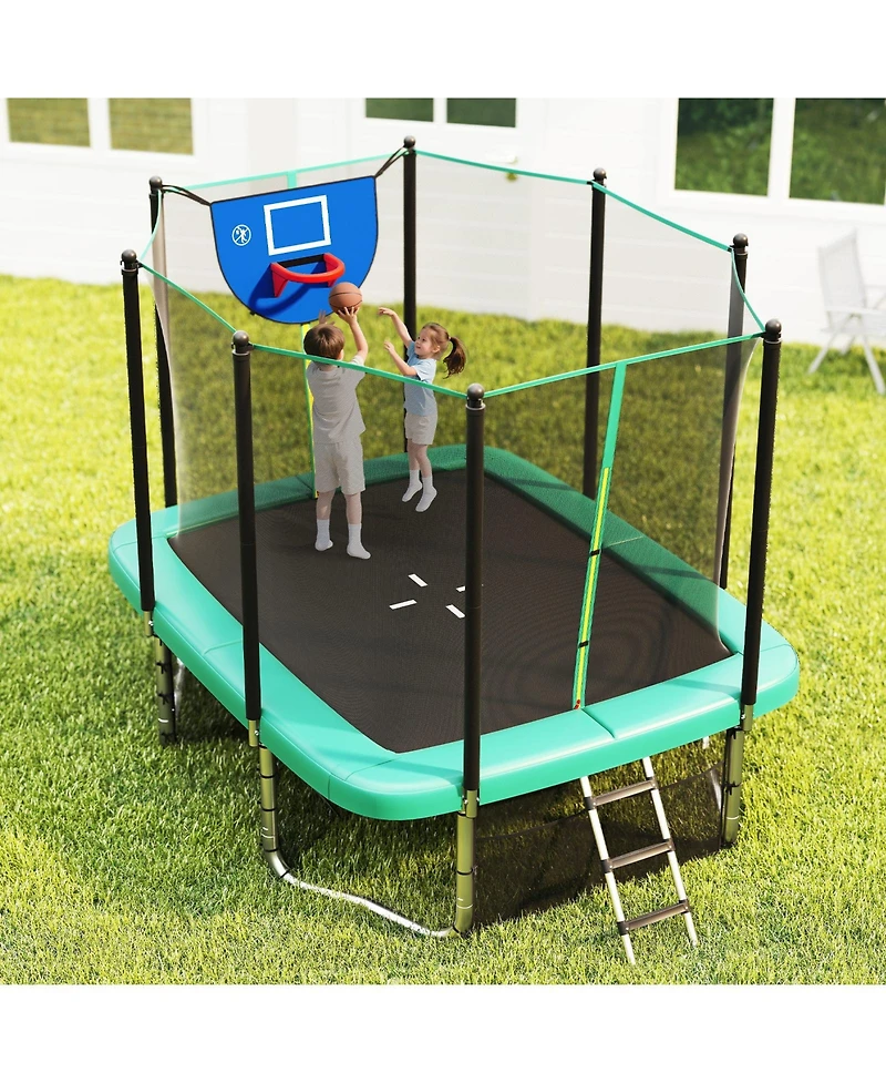 Slickblue 10x8 Ft Rectangle Outdoor Trampoline with Basketball Hoop