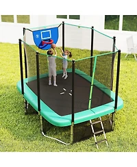 Slickblue 10x8 Ft Rectangle Outdoor Trampoline with Basketball Hoop