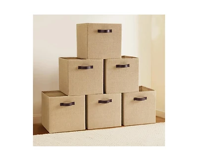 Ornavo Home 6 Pack Jute Storage Cube Bin Shelf Basket with Handles