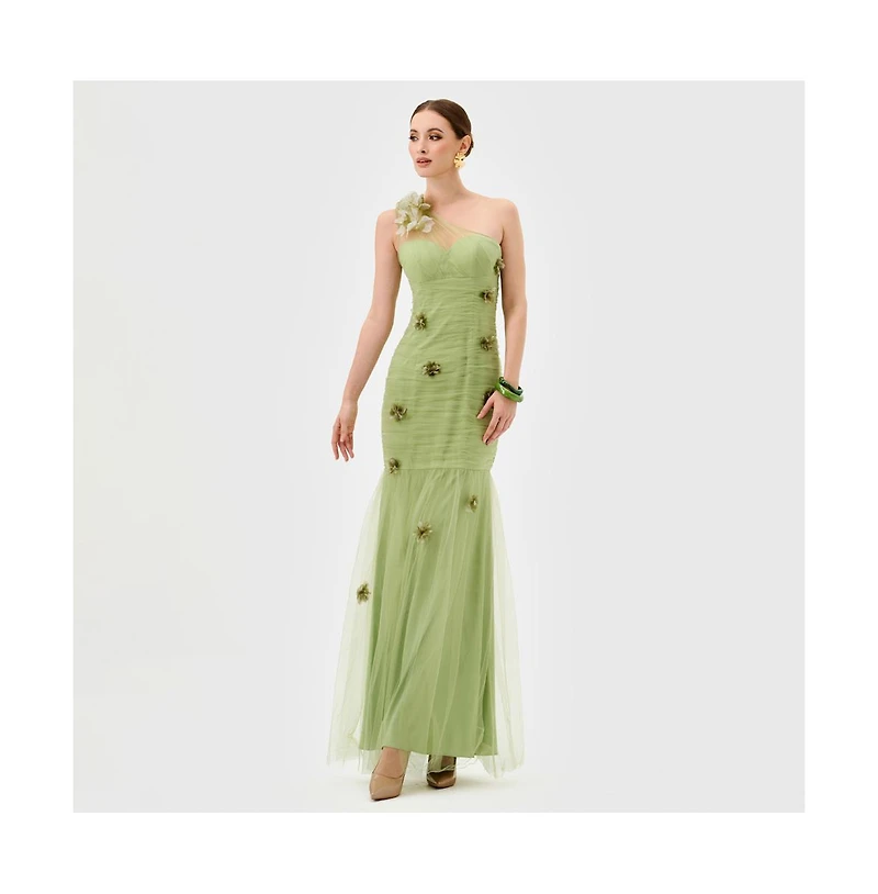 Bariano Women's Karoline One Shoulder Tulle Gown