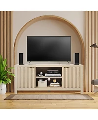 gaomon 65" Fluted Tv Stand - Modern Entertainment Center w/ 2 Storage Cabinets & Open Shelves, Heavy-Duty Console