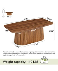 Tribesigns Farmhouse Coffee Table with Rounded Short Edges, 47.24 Inches Accent Center Table with Pleated Base & Large Tabletop, Wooden Furniture