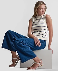 Dkny Jeans Petite Sleeveless Crewneck Striped Sweater