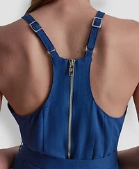 Dkny Women's Sleeveless Crew Neck Belted Midi Dress