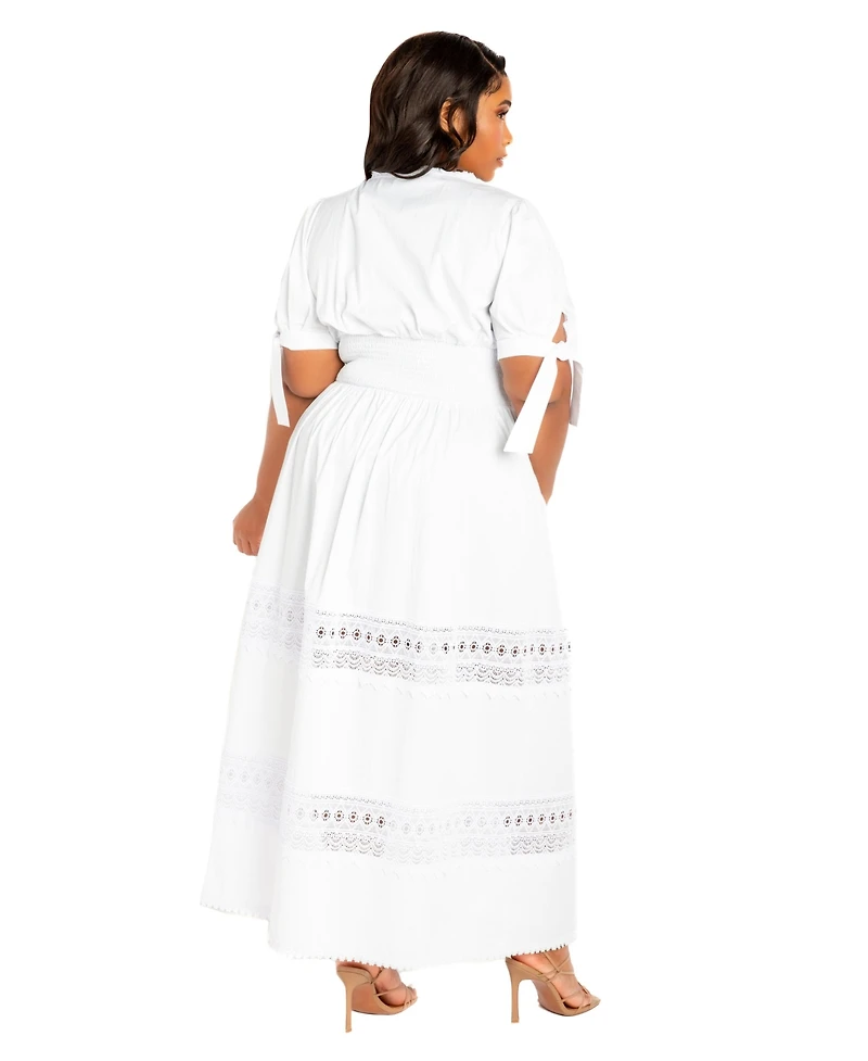 Buxom Couture Plus Puff Sleeve Tiered Eyelet Maxi Dress