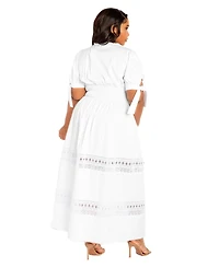Buxom Couture Plus Puff Sleeve Tiered Eyelet Maxi Dress