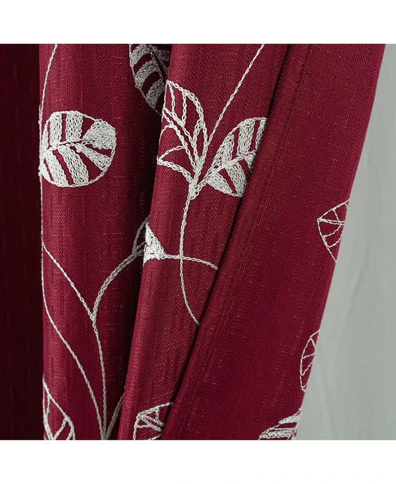 Rt Designers Collection 100% Polyester 140 Gsm Reed Embroidered Grommet Curtain Panel 54" x 90" Burgundy