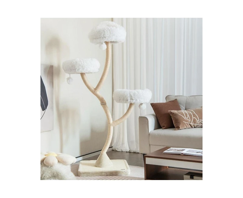 Aostirmotor 70" Cat Tower, 4-Layer Activity Tree with 3 Perches & Hanging Balls for Indoor Cats