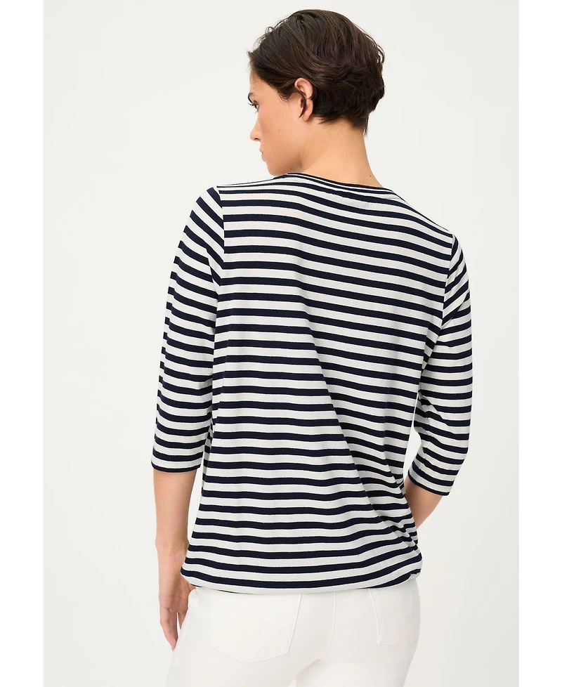 Olsen Women's Striped with Sequin Floral Embellishment T-Shirt