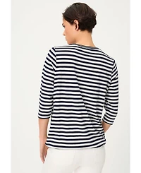 Olsen Women's Striped with Sequin Floral Embellishment T-Shirt