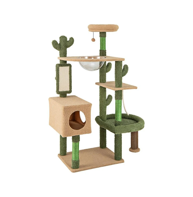 Aostirmotor 59" Cactus Cat Tower, Multi-Level Activity Center with Scratching Posts & Toy, Indoor Kitty Furniture