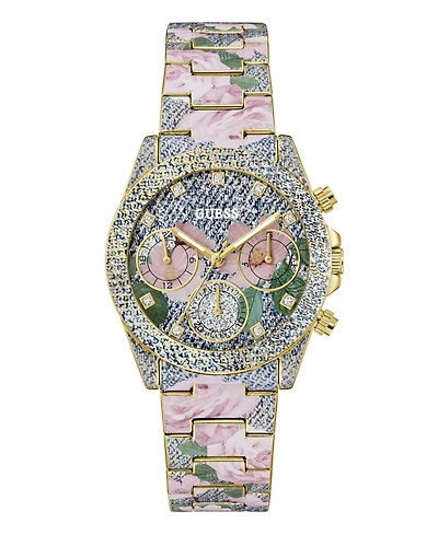 Guess Women's Floral Print Stainless Steel Multi-Function Watch, 38mm