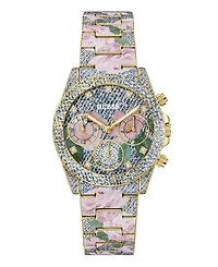 Guess Women's Floral Print Stainless Steel Multi-Function Watch, 38mm