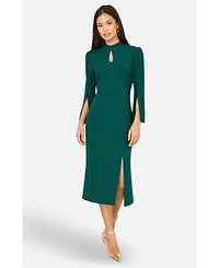 Yumi Women's Mock Neck Keyhole Tailored Midi Dress