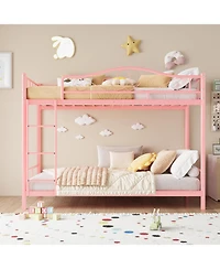 gaomon Metal Bunk Bed Twin Over Twin, Heavy Duty Bunkbeds Frame with Safety Guard Rails for Kids Boys GirlsSteel Bed for School, Bedroom Space-Saving,