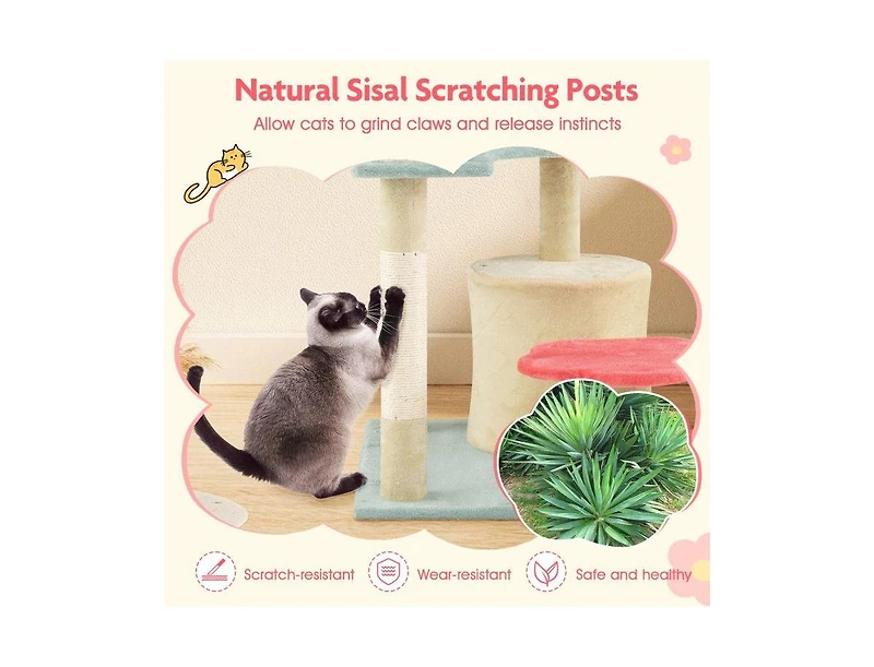 Aostirmotor 49" Floral Kitten Tower with Flower-Shaped Plush Perch, Multi-Level Aesthetic Cat Furniture