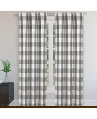 Kate Aurora 2 Piece Country Farmhouse Gray Buffalo Plaid Pleated Rod Pocket Window Curtain Panels