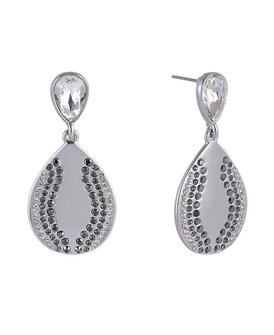 Laundry by Shelli Segal Silver Tone Teardrop Earrings with Crystal Stone Accents