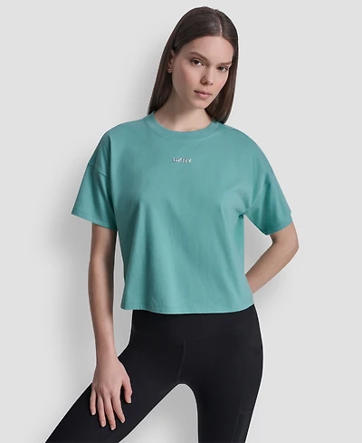 Dkny Sport Women's Metallic Bubble Logo Drop Shoulder Pull-On T-Shirt