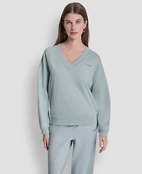 Dkny Sport Women's Metallic Bubble Logo V-Neck Sweatshirt