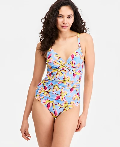 Dkny Women's Crossover Ruched One-Piece Swimsuit