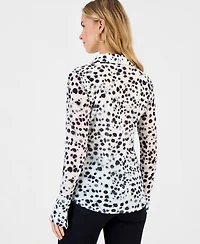 I.n.c. International Concepts Women's Long-Sleeve Printed Mesh Collared Top, Macy's Exclusive