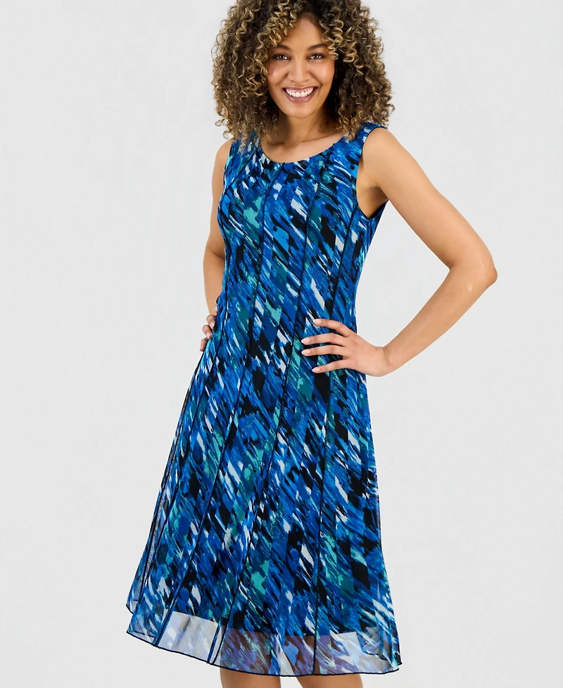 Connected Petite Printed Mesh Sleeveless Midi Dress