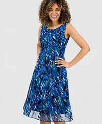 Connected Petite Printed Mesh Sleeveless Midi Dress