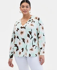 I.n.c. International Concepts Plus Shirt-Sleeve V-Neck Top, Macy's Exclusive