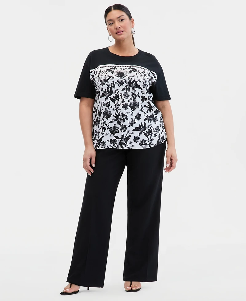 I.n.c. International Concepts Plus Mixed-Media T-Shirt, Macy's Exclusive