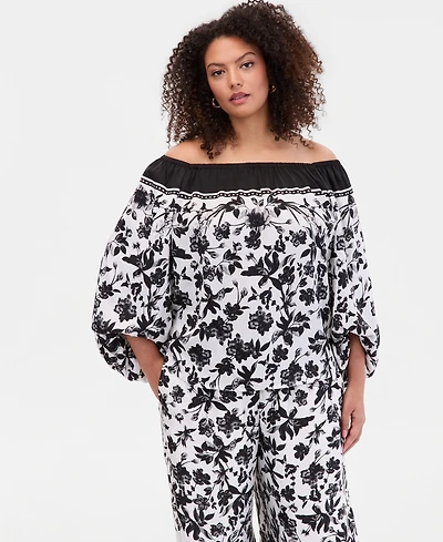 I.n.c. International Concepts Plus Off-The-Shoulder Bubble-Sleeve Top, Macy's Exclusive