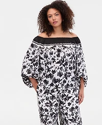 I.n.c. International Concepts Plus Off-The-Shoulder Bubble-Sleeve Top, Macy's Exclusive
