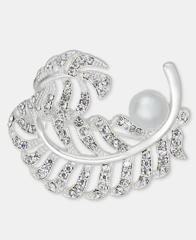Anne Klein Crystal & Imitation Pearl Leaf Pin
