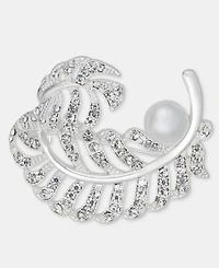 Anne Klein Crystal & Imitation Pearl Leaf Pin