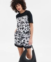 I.N.C. International Concepts Womens Mixed Media T Shirt Printed Drawstring Shorts Macys Exclusive