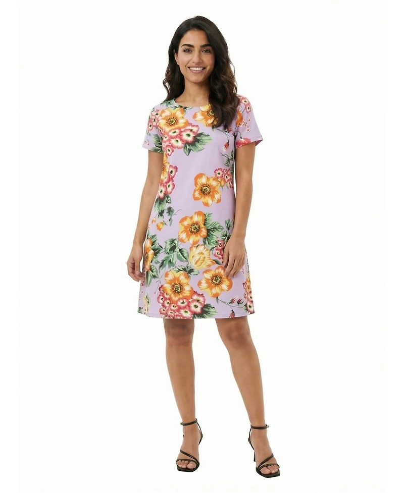 24seven Comfort Apparel Petite Floral Round Neck Dress