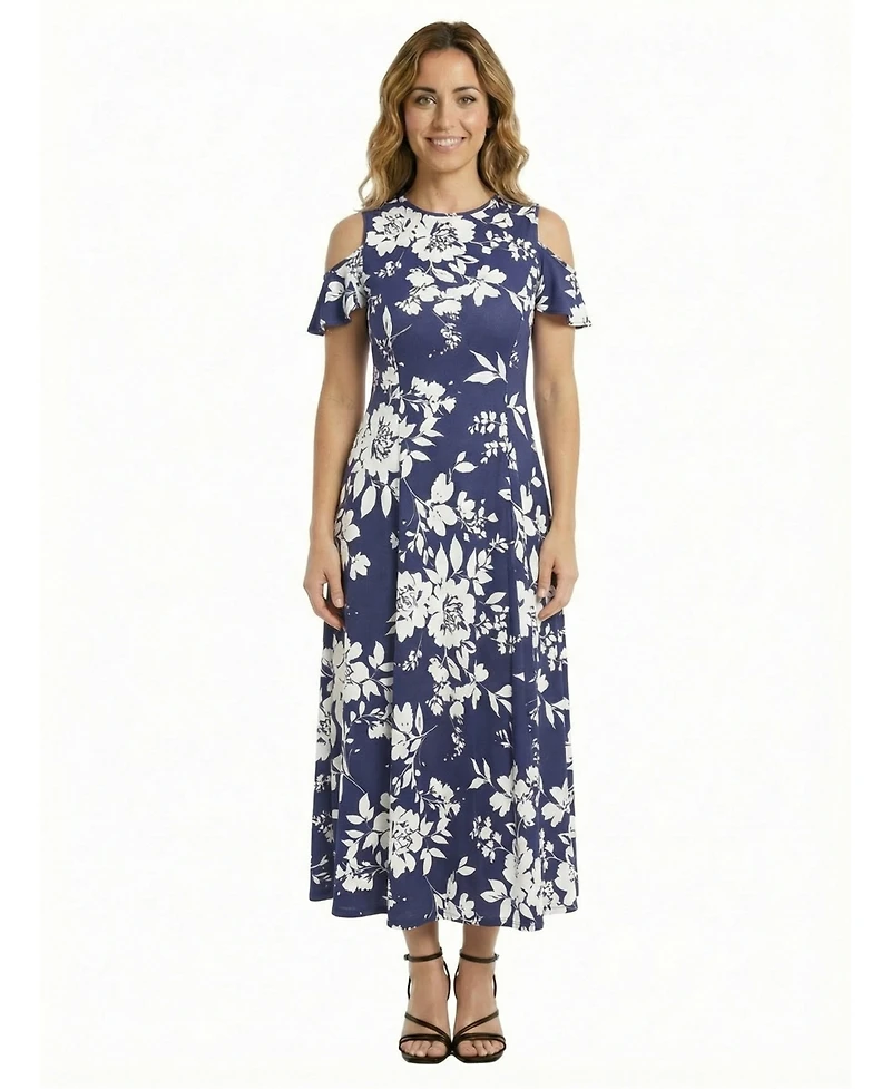 24seven Comfort Apparel Petite Floral A Line Maxi Dress